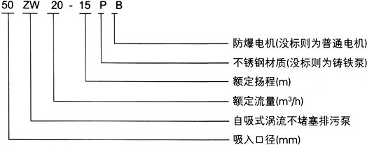 ZW型自吸式無堵塞排污泵型號(hào)意義